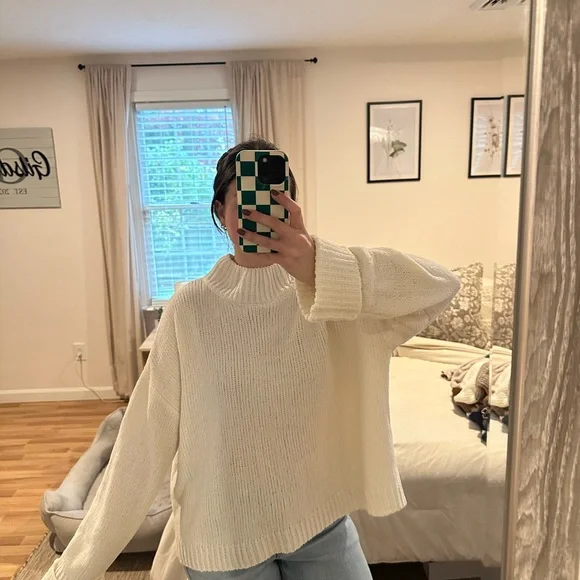 Pink Lily Play Your Part Mock Neck Chenille Sweater in Cream - Picture 4 of 5